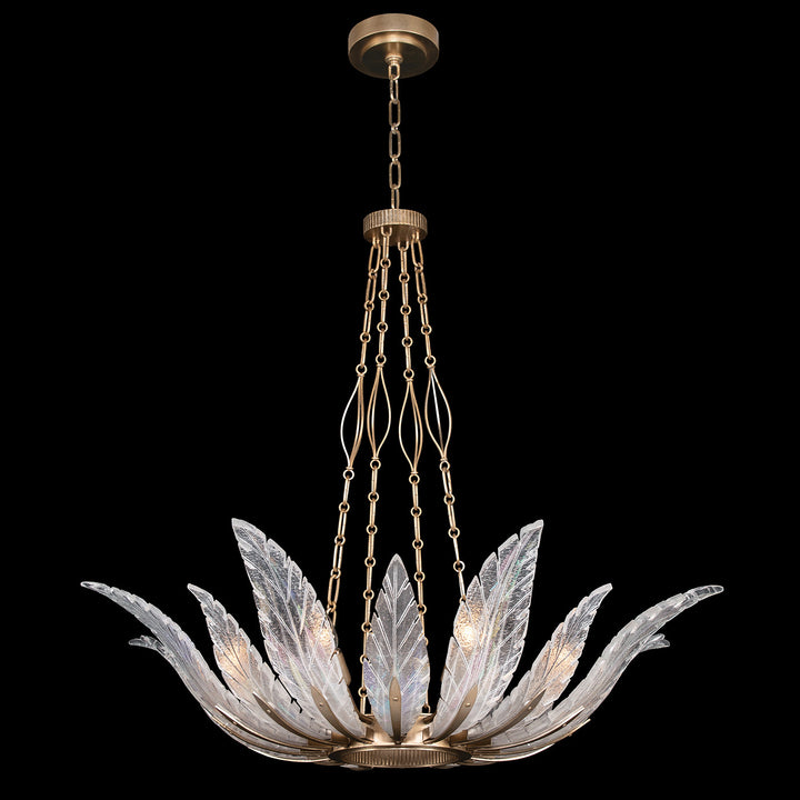Fine Art Handcrafted Lighting Plume 39"W Round Pendant in Standard Soft Gold Leaf, Dichroic Plumes (894040-2ST)