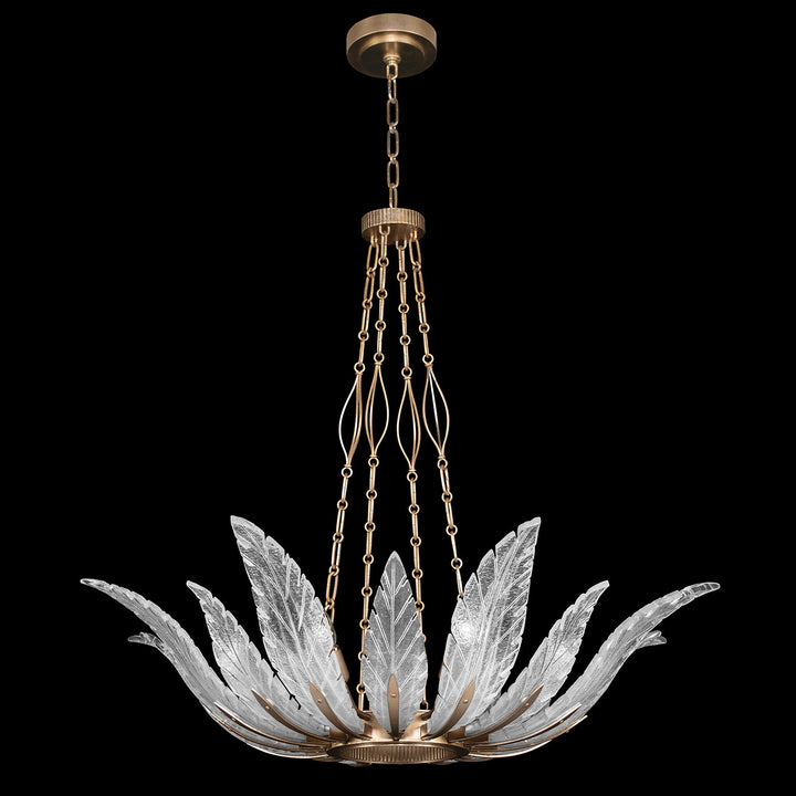 Fine Art Handcrafted Lighting Plume 39"W Round Pendant in Standard Soft Gold Leaf, White Plumes (894040-21ST)