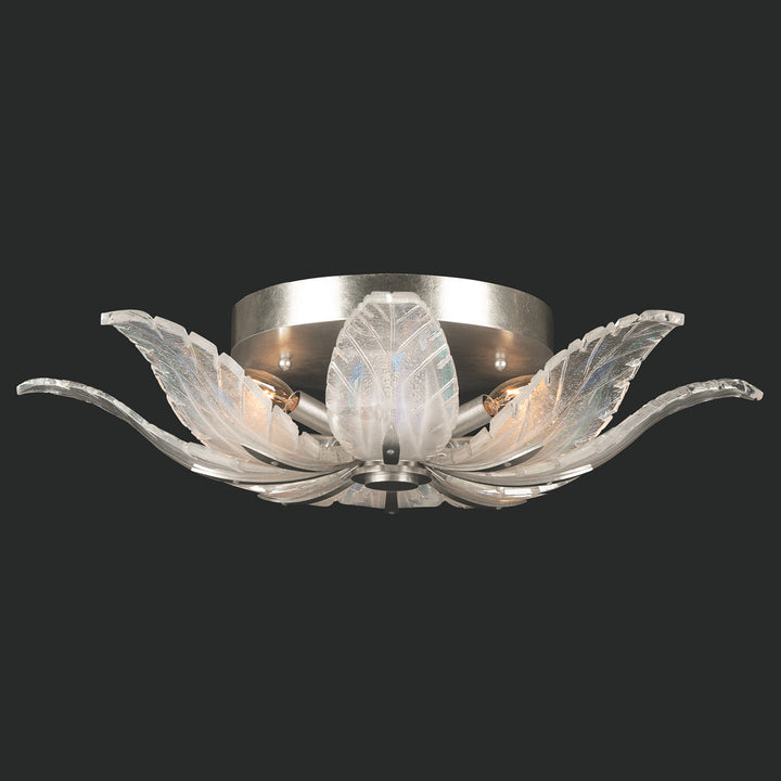 Fine Art Handcrafted Lighting Plume 28"W Round Flush Mount in Standard Silver Leaf, Dichroic Plumes (894140-1ST)