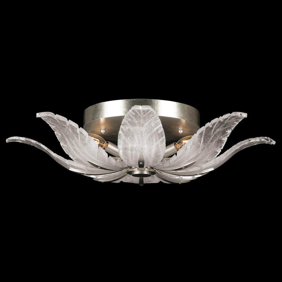 Fine Art Handcrafted Lighting Plume 28"W Round Flush Mount in Standard Silver Leaf, White Plumes (894140-11ST)
