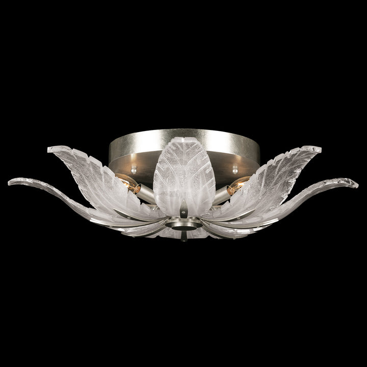 Fine Art Handcrafted Lighting Plume 28"W Round Flush Mount in Standard Silver Leaf, White Plumes (894140-11ST)