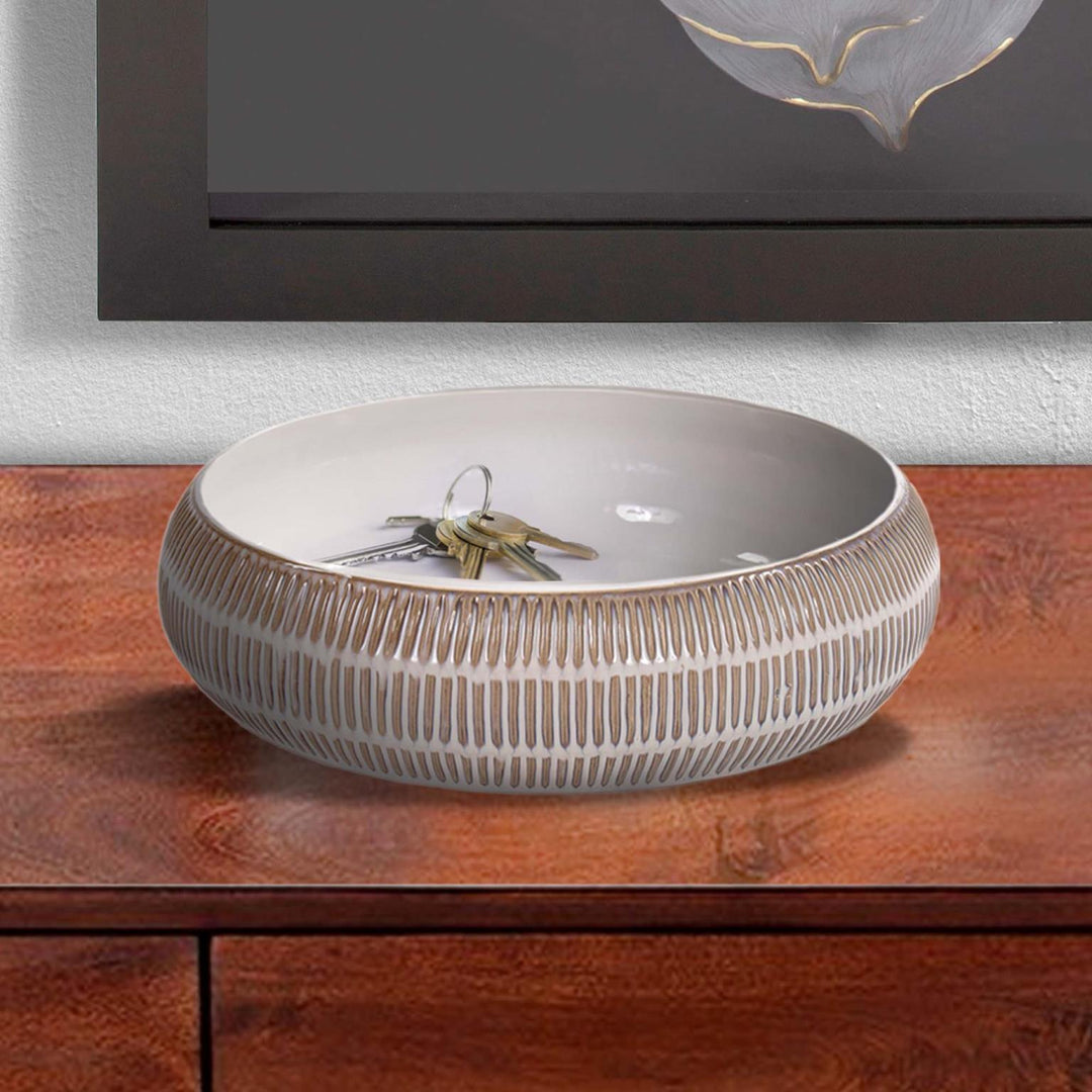 Howard Elliott Collection Caramel Cream Ridged Ceramic Bowl