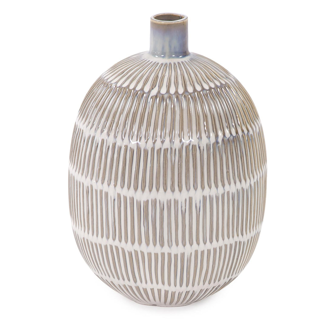 Howard Elliott Collection Caramel Cream Ridged Ceramic Oval Dome Vase, Small