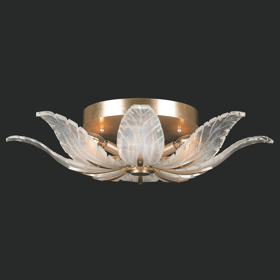 Fine Art Handcrafted Lighting Plume 28"W Round Flush Mount in Standard Soft Gold Leaf, Dichroic Plumes (894140-2ST)