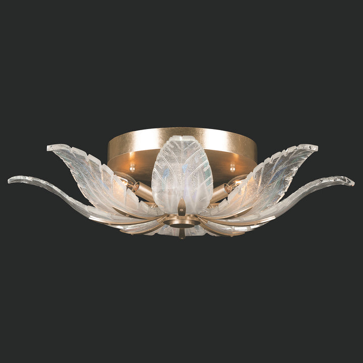 Fine Art Handcrafted Lighting Plume 28"W Round Flush Mount in Standard Soft Gold Leaf, Dichroic Plumes (894140-2ST)