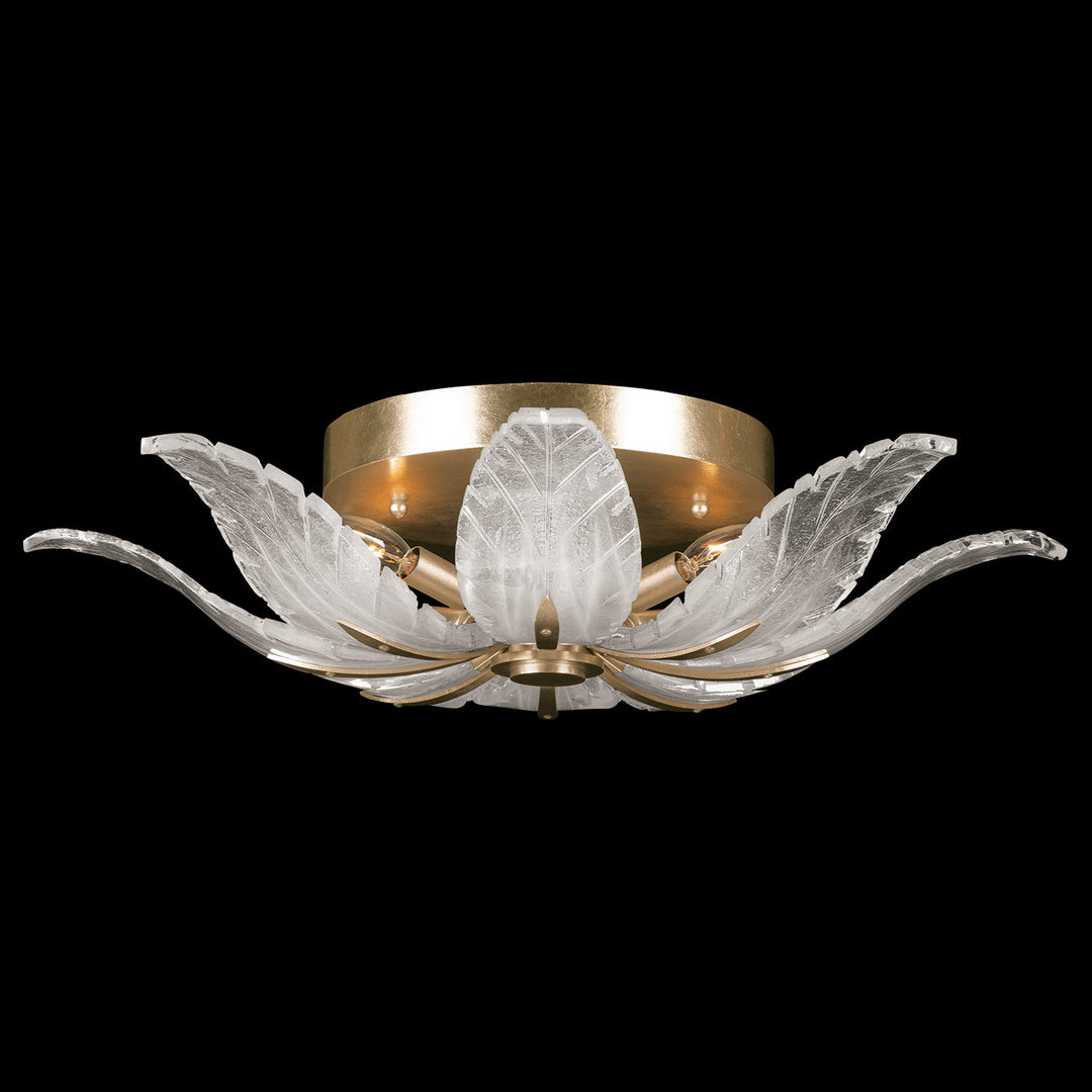 Fine Art Handcrafted Lighting Plume 28"W Round Flush Mount in Standard Soft Gold Leaf, White Plumes (894140-21ST)