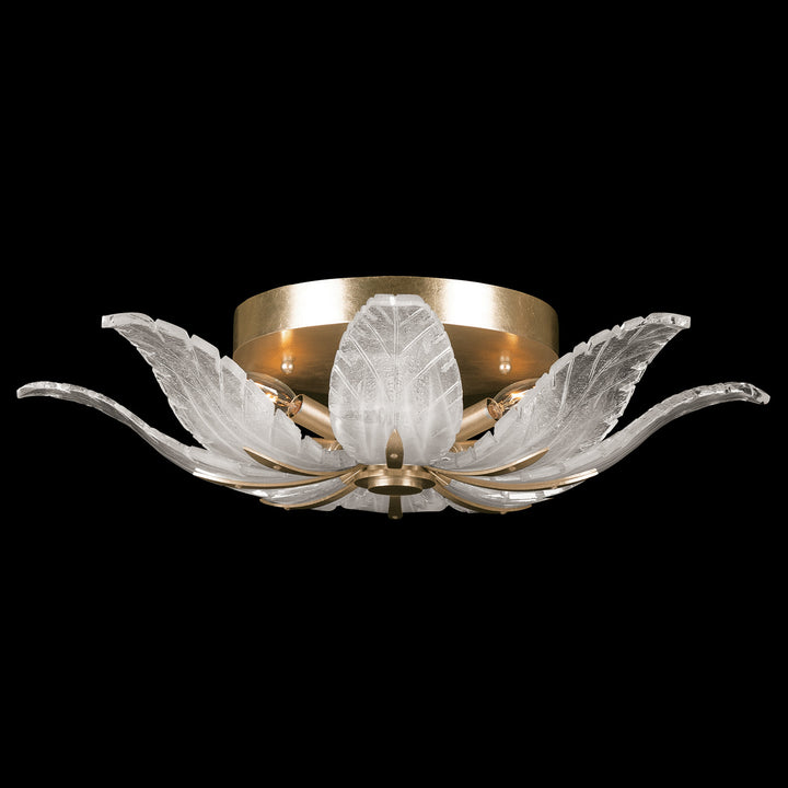 Fine Art Handcrafted Lighting Plume 28"W Round Flush Mount in Standard Soft Gold Leaf, White Plumes (894140-21ST)