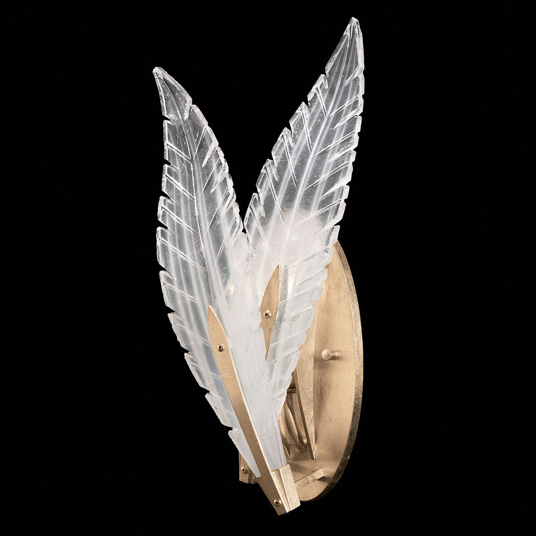 Fine Art Handcrafted Lighting Plume 16"H Sconce in Standard Soft Gold Leaf, White Plumes (894750-21ST)