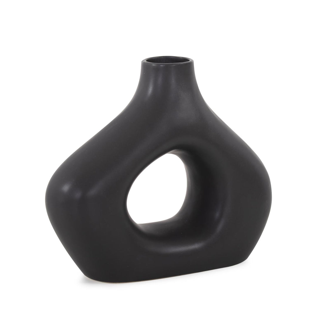 Howard Elliott Collection Beltram Black Modern Styled Ceramic Open Vase