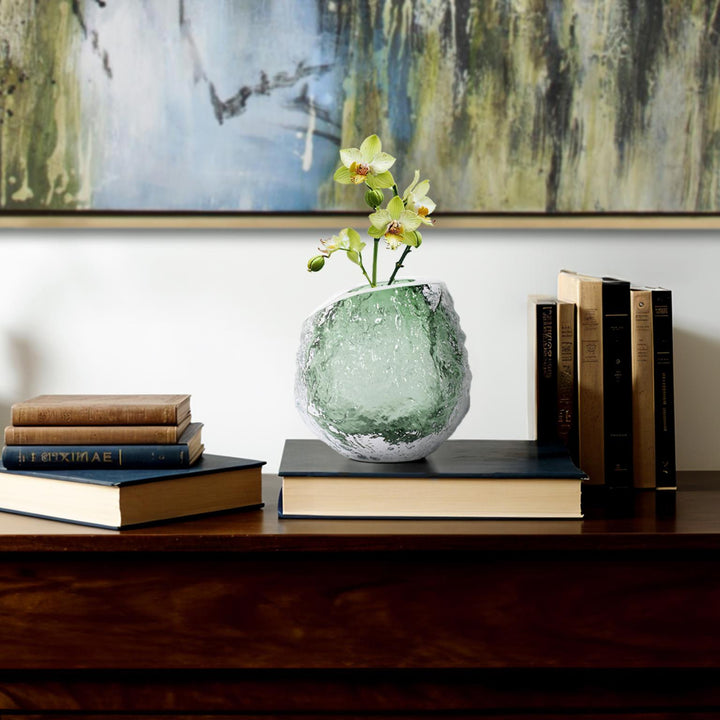 Howard Elliott Emerald Crystalized Glass Vase