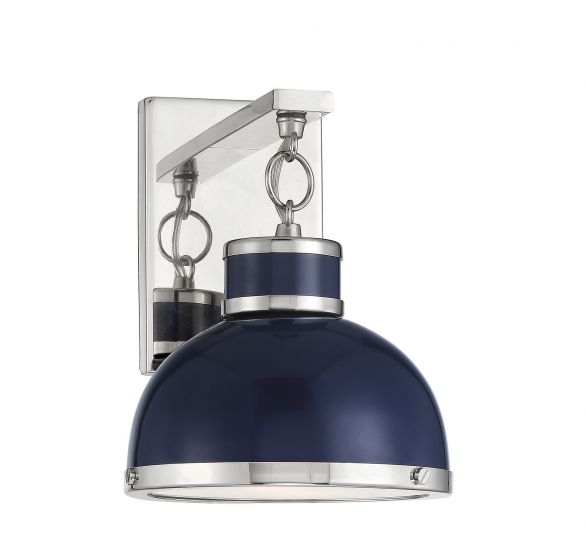 Savoy House Corning Sconce Wall Sconces Savoy House Navy with Polished Nickel Accents 1 