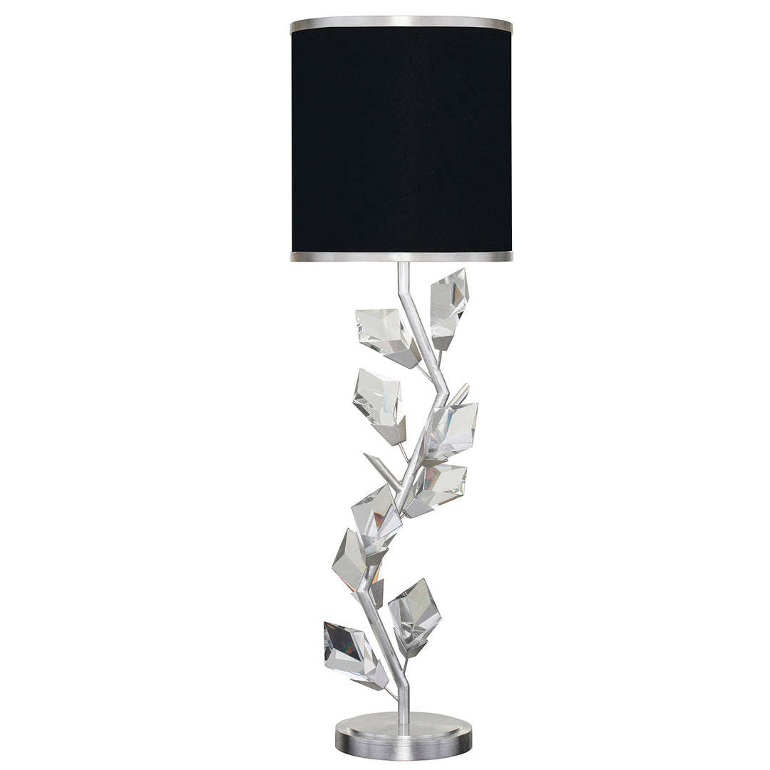 Fine Art Handcrafted Lighting Foret Console Lamp Table Lamps Fine Art Handcrafted Lighting Silver Leaf w/Black Fabric & Silver Inner Lining Shade  