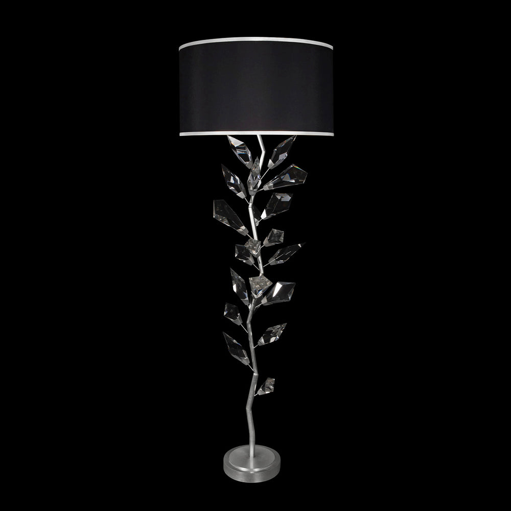 Fine Art Handcrafted Lighting Foret Floor Lamp Floor Lamps Fine Art Handcrafted Lighting Silver Leaf w/Black Fabric & Silver Inner Lining Shade  