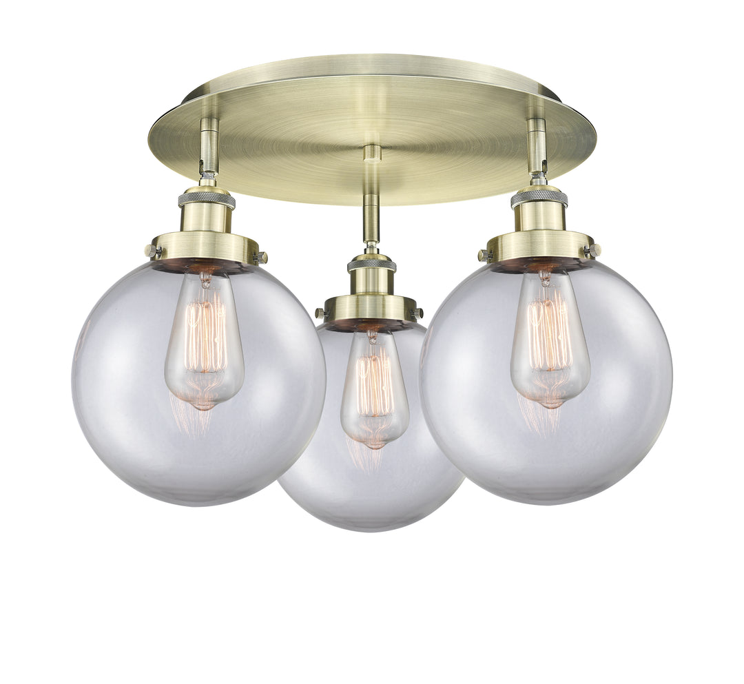 Innovations Lighting Whitney 8" Flush Mount - Antique Brass Ceiling Flush Mounts Innovations Lighting Clear ; Glass Type: Transparent  