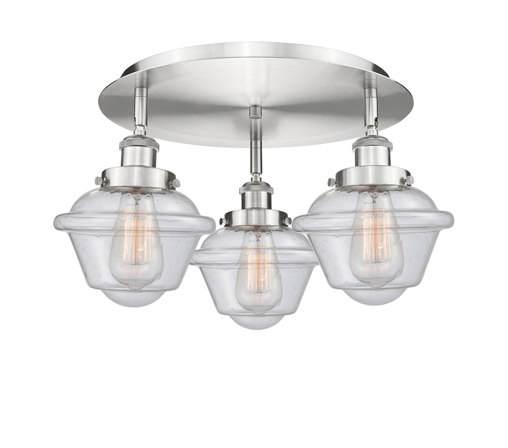 Innovations Lighting Oxford Flush Mount - Satin Nickel Ceiling Flush Mounts Innovations Lighting Seedy ; Glass Type: Seeded  