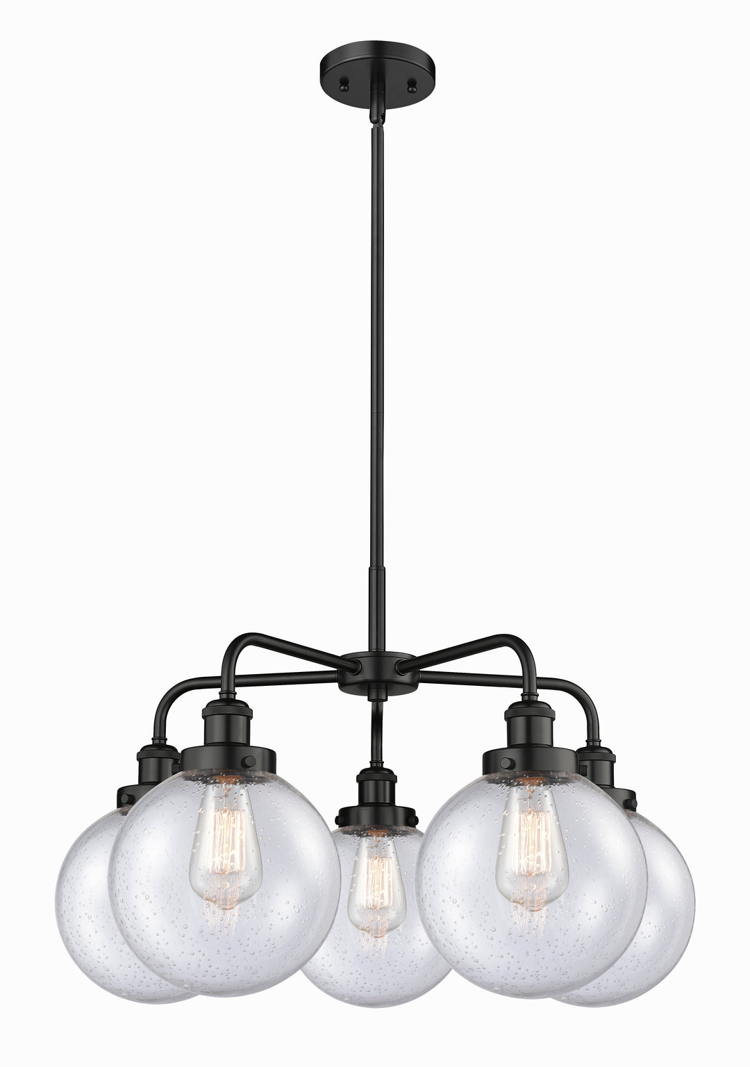 Innovations Lighting Beacon 8" Chandelier Chandeliers Innovations Lighting Matte Black Seedy ; Glass Type: Seedy 