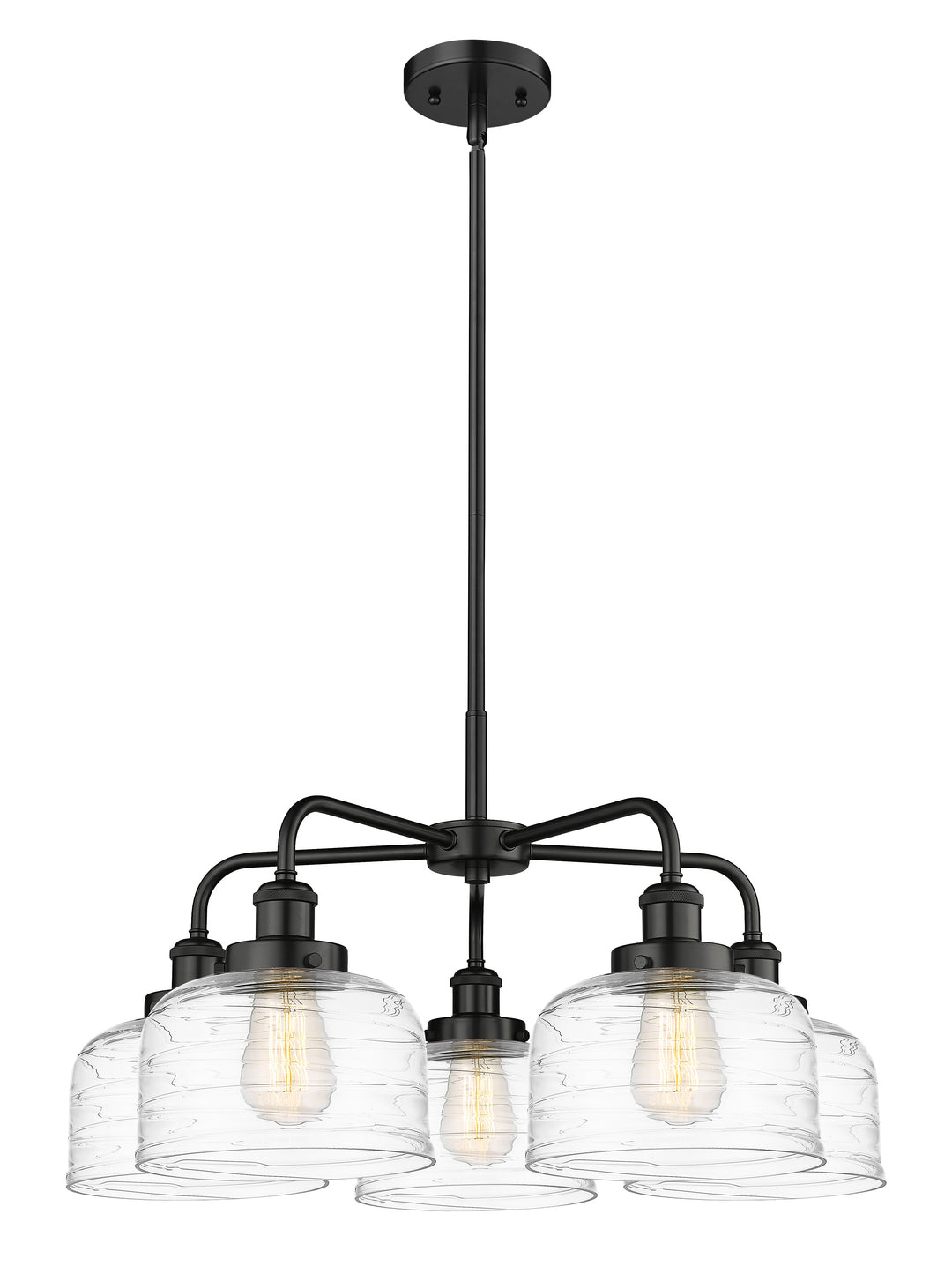 Innovations Lighting Bell Chandelier Chandeliers Innovations Lighting Matte Black Clear Deco Swirl ; Glass Type: Transparent 