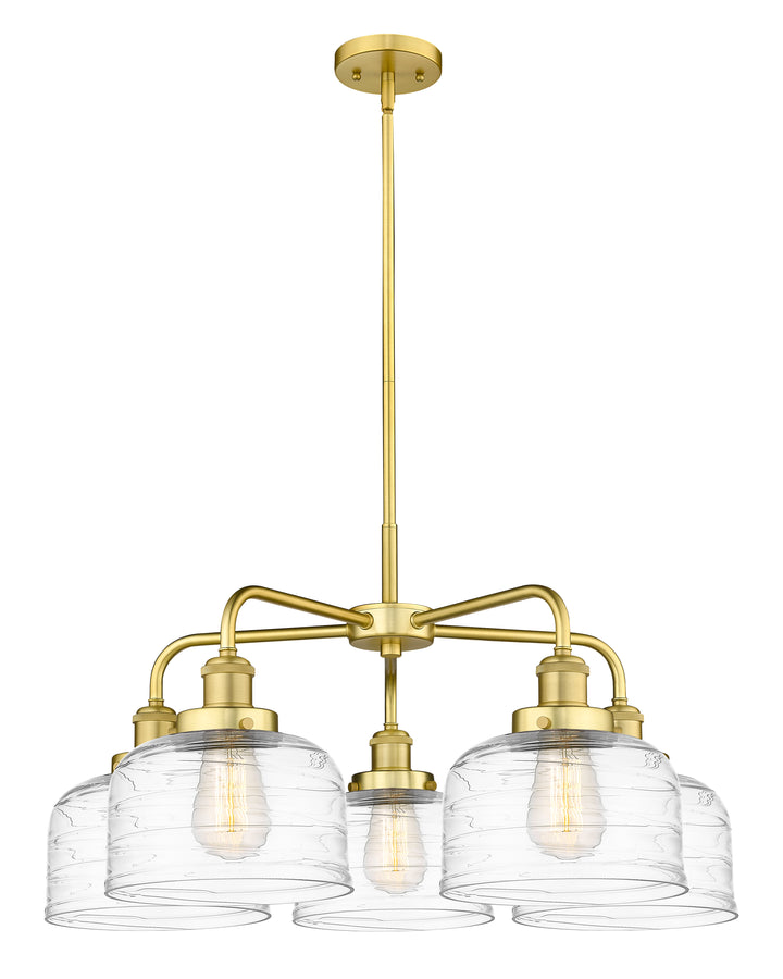 Innovations Lighting Bell Chandelier Chandeliers Innovations Lighting Satin Gold Clear Deco Swirl ; Glass Type: Transparent 