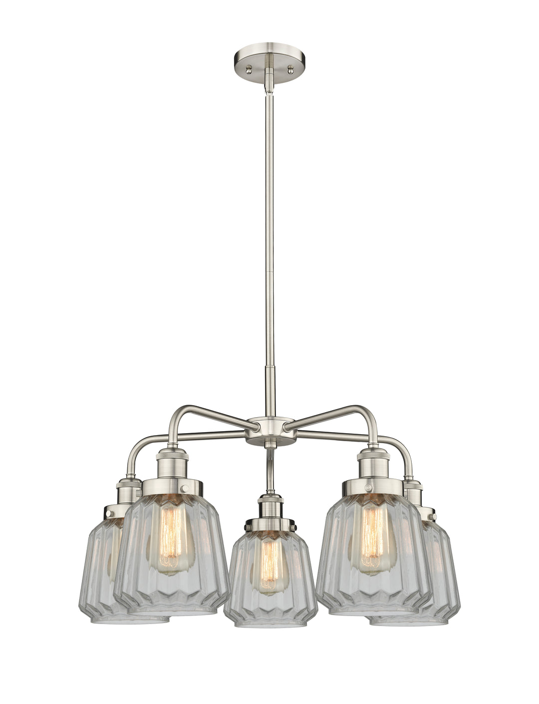 Innovations Lighting Chatham Chandelier - Satin Nickel Chandeliers Innovations Lighting Clear ; Glass Type: Transparent; Ribbed  