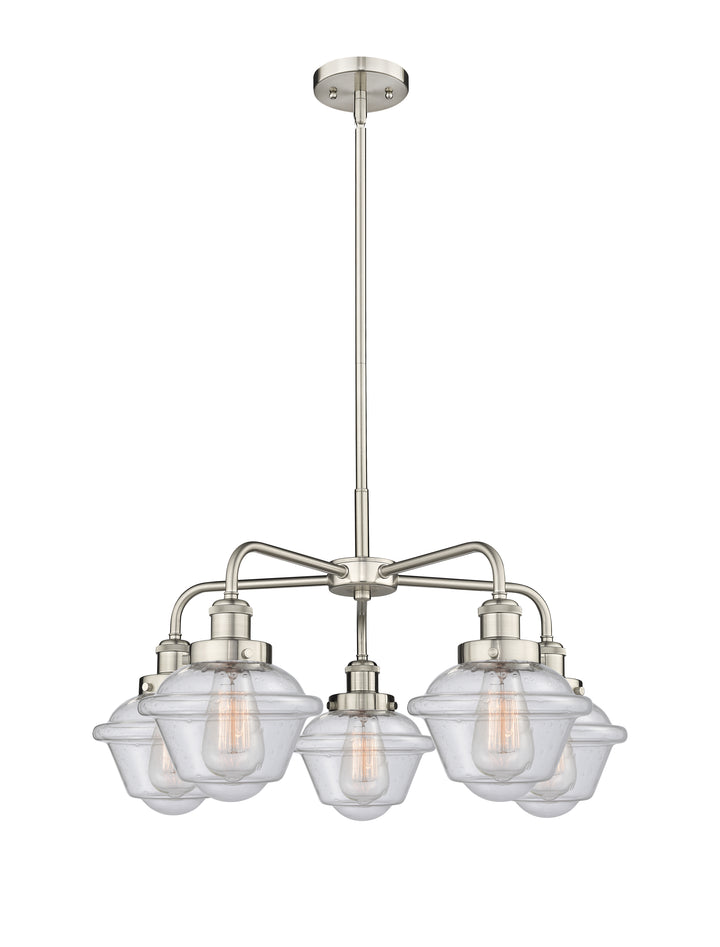 Innovations Lighting Oxford Chandelier - Satin Nickel Chandeliers Innovations Lighting Seedy ; Glass Type: Seeded  