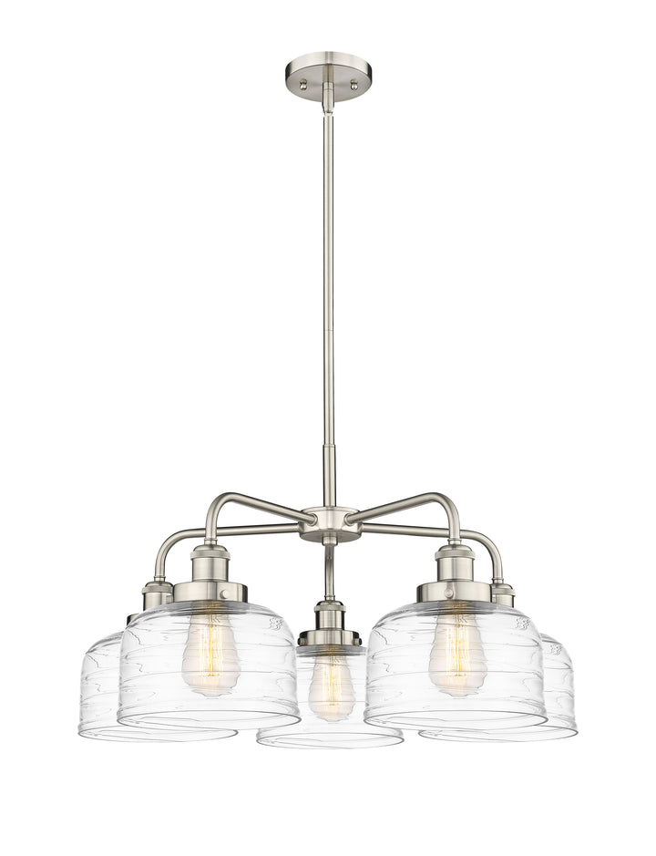 Innovations Lighting Bell Chandelier Chandeliers Innovations Lighting Satin Nickel Clear Deco Swirl ; Glass Type: Transparent 