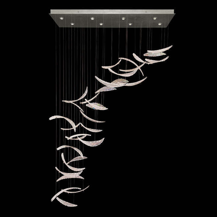 Fine Art Handcrafted Lighting Elevate 54"W Rectangular Pendant 894840 in Standard Silver Leaf, Dichroic Plumes (894840-111ST)
