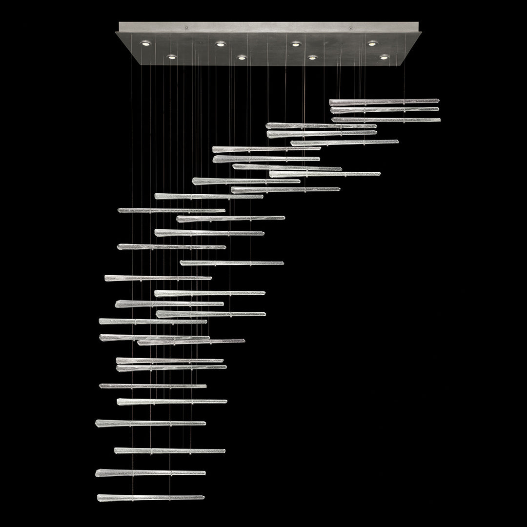 Fine Art Handcrafted Lighting Elevate 54"W Rectangular Pendant 894840 in Standard Silver Leaf, Crystal Stardust Spires (894840-131ST)