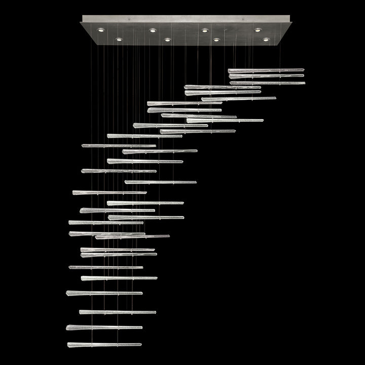 Fine Art Handcrafted Lighting Elevate 54"W Rectangular Pendant 894840 in Standard Silver Leaf, Crystal Stardust Spires (894840-131ST)