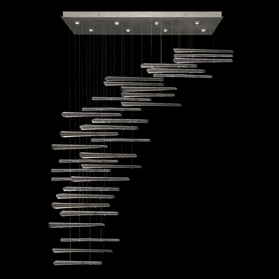 Fine Art Handcrafted Lighting Elevate 54"W Rectangular Pendant 894840 in Standard Silver Leaf, Ebony Stardust Spires (894840-141ST)