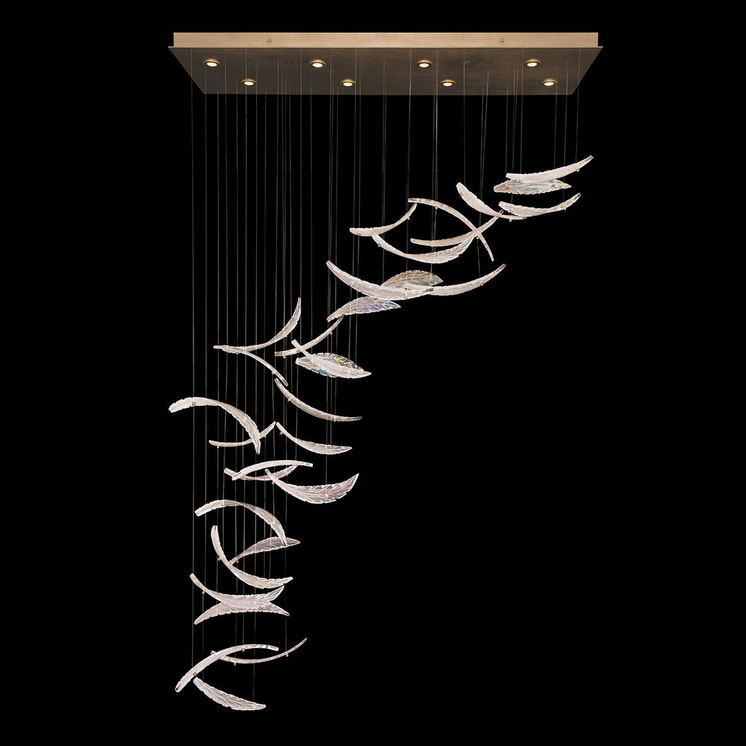 Fine Art Handcrafted Lighting Elevate 54"W Rectangular Pendant 894840 in Standard Soft Gold Leaf, Dichroic Plumes (894840-211ST)