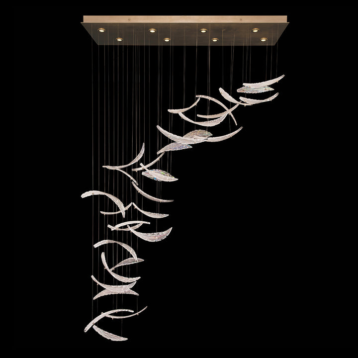 Fine Art Handcrafted Lighting Elevate 54"W Rectangular Pendant 894840 in Standard Soft Gold Leaf, Dichroic Plumes (894840-211ST)