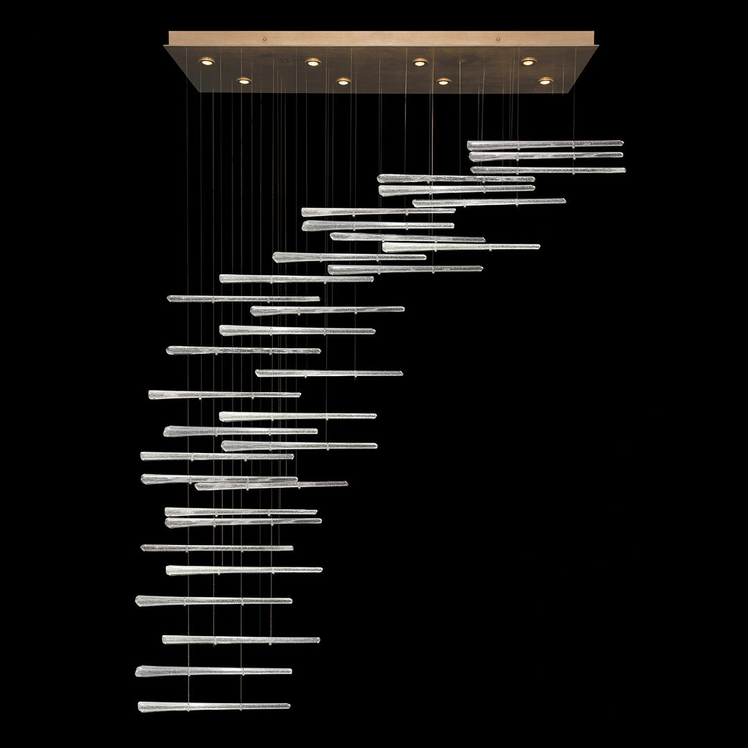 Fine Art Handcrafted Lighting Elevate 54"W Rectangular Pendant 894840 in Standard Soft Gold Leaf, Crystal Stardust Spires (894840-231ST)