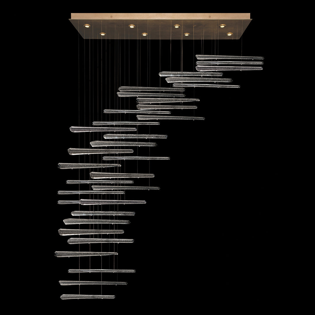 Fine Art Handcrafted Lighting Elevate 54"W Rectangular Pendant 894840 in Standard Soft Gold Leaf, Ebony Stardust Spires (894840-241ST)