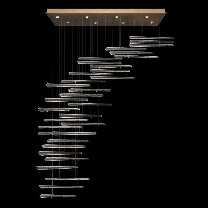 Fine Art Handcrafted Lighting Elevate 54"W Rectangular Pendant 894840 in Standard Soft Gold Leaf, Ebony Stardust Spires (894840-241ST)