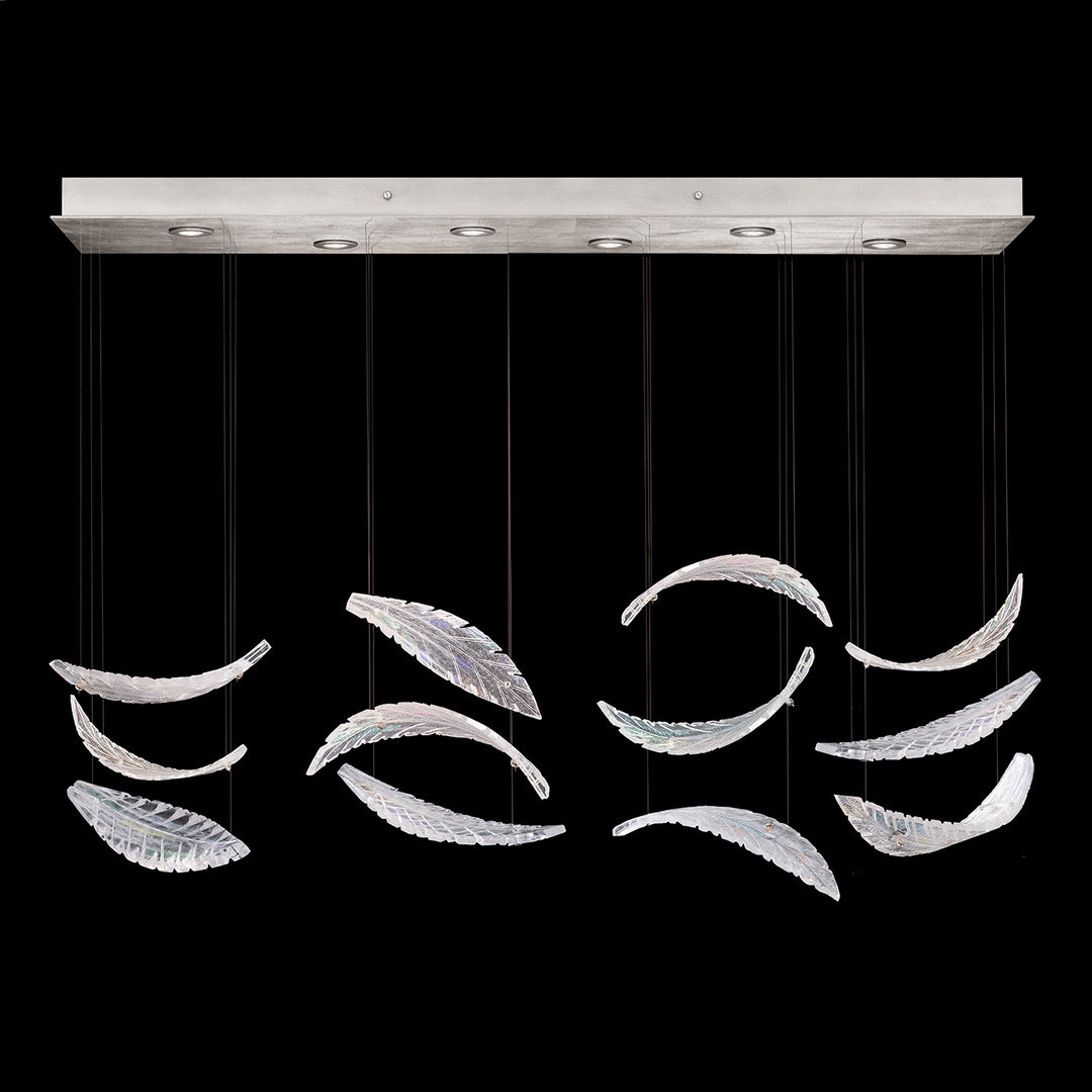 Fine Art Handcrafted Lighting Elevate 51"W Rectangular Pendant in Standard Silver Leaf, Dichroic Plumes (895140-111ST)