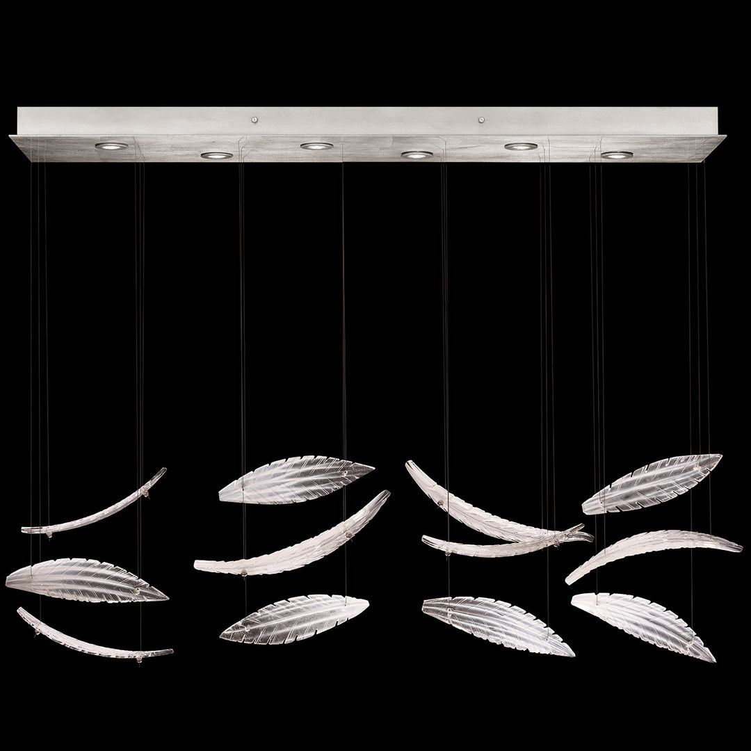 Fine Art Handcrafted Lighting Elevate 51"W Rectangular Pendant in Standard Silver Leaf, White Plumes (895140-121ST)