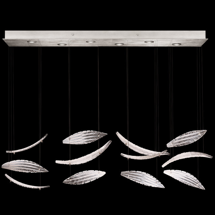 Fine Art Handcrafted Lighting Elevate 51"W Rectangular Pendant in Standard Silver Leaf, White Plumes (895140-121ST)