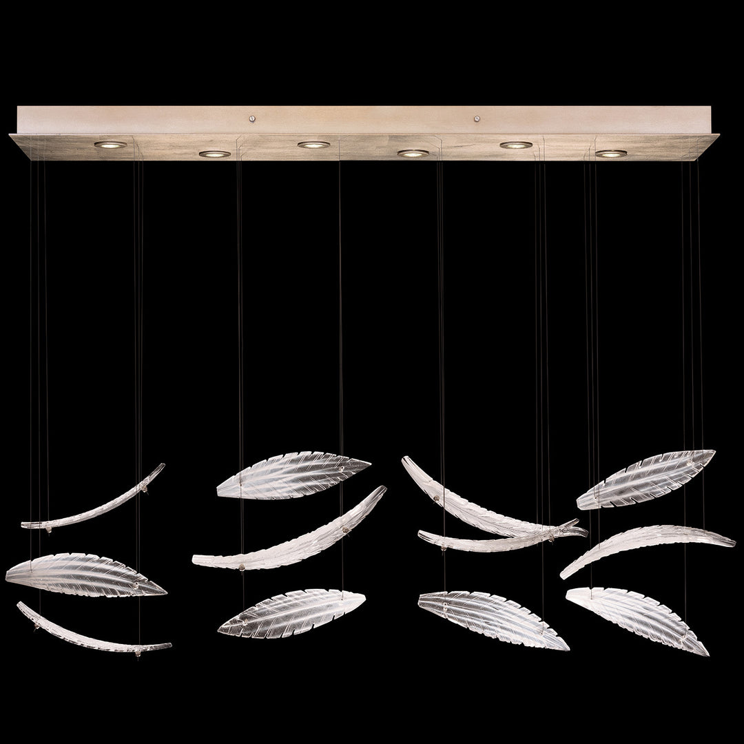 Fine Art Handcrafted Lighting Elevate 51"W Rectangular Pendant in Standard Soft Gold Leaf, White Plumes (895140-221ST)