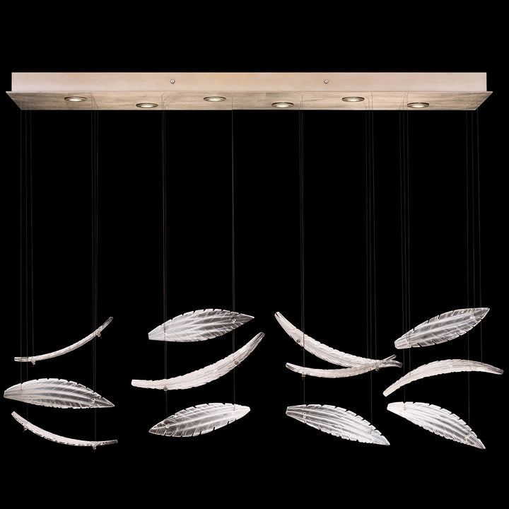 Fine Art Handcrafted Lighting Elevate 51"W Rectangular Pendant in Standard Soft Gold Leaf, White Plumes (895140-221ST)