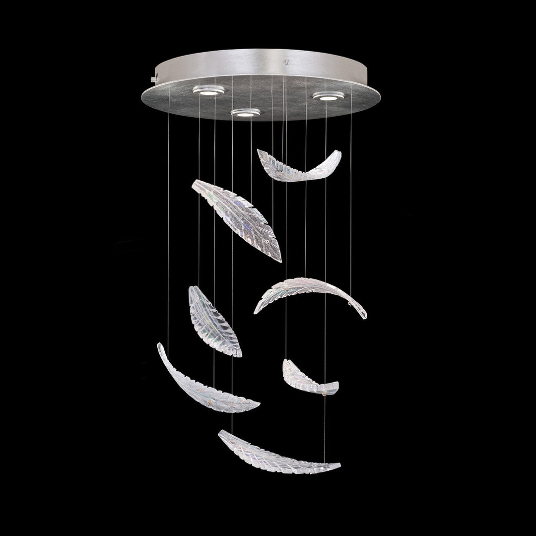 Fine Art Handcrafted Lighting Elevate 18"W Round Pendant in Standard Silver Leaf, Dichroic Plumes (895640-111ST)