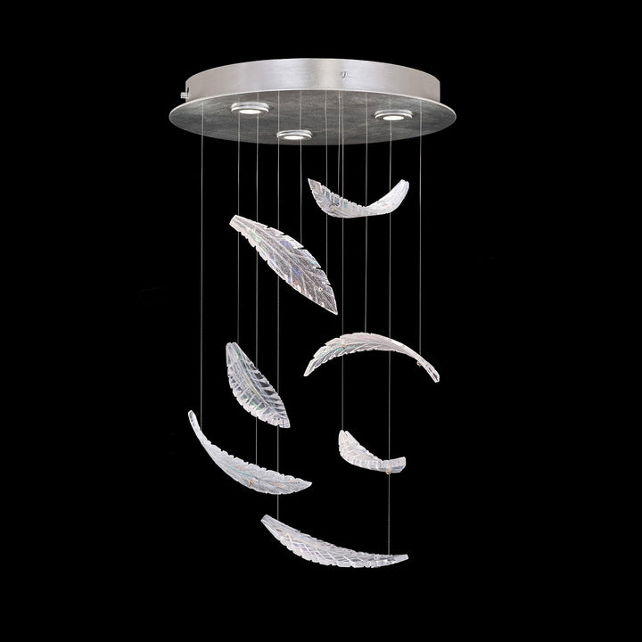 Fine Art Handcrafted Lighting Elevate 18"W Round Pendant in Standard Silver Leaf, Dichroic Plumes (895640-111ST)