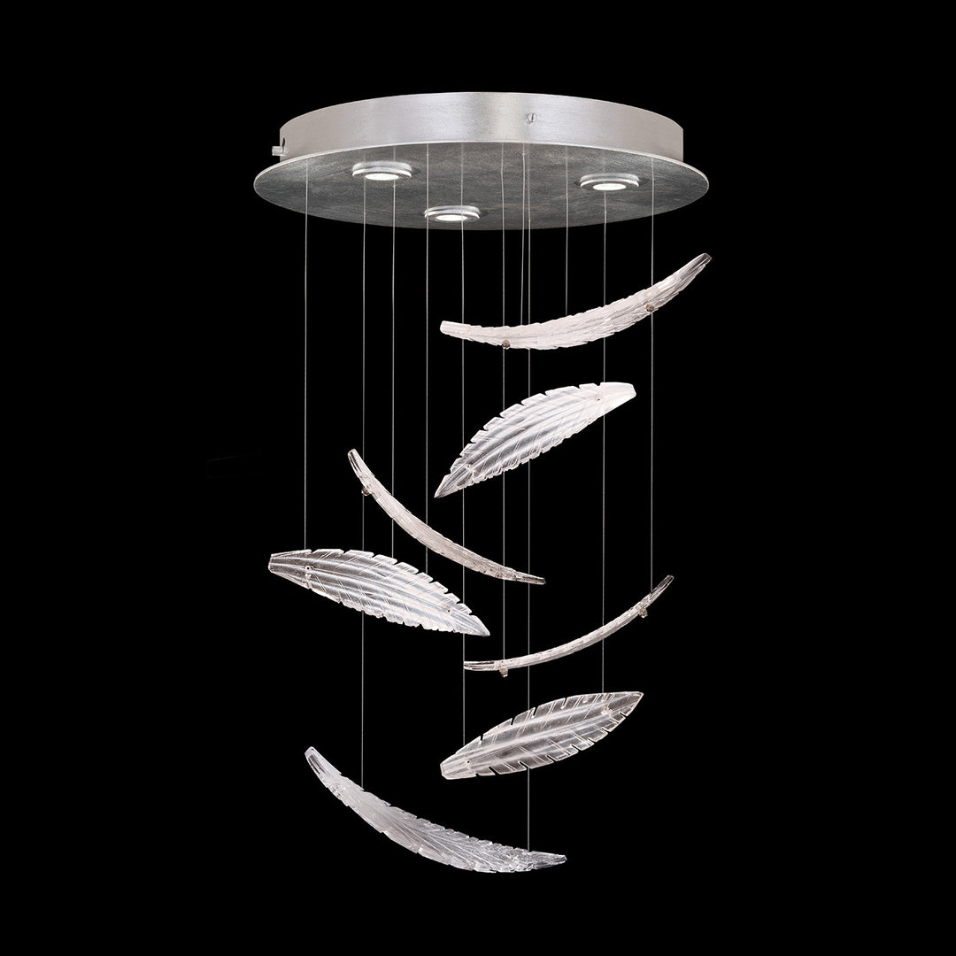 Fine Art Handcrafted Lighting Elevate 18"W Round Pendant in Standard Silver Leaf, White Plumes (895640-121ST)
