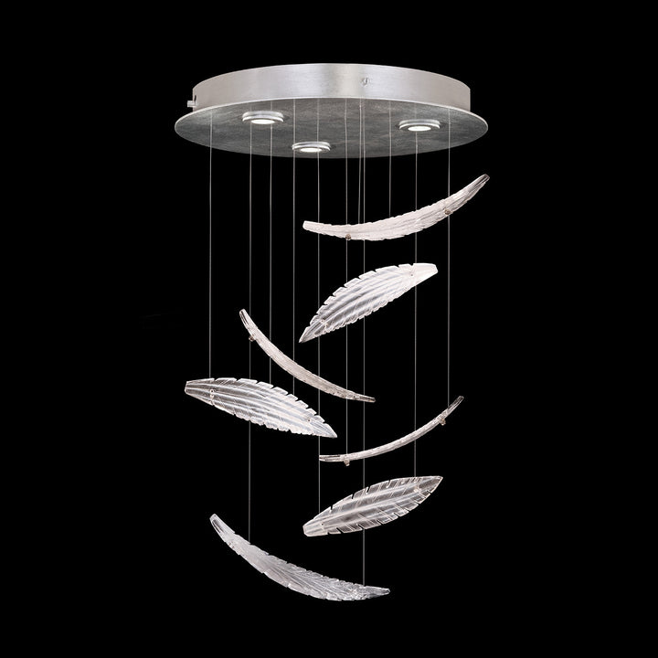 Fine Art Handcrafted Lighting Elevate 18"W Round Pendant in Standard Silver Leaf, White Plumes (895640-121ST)
