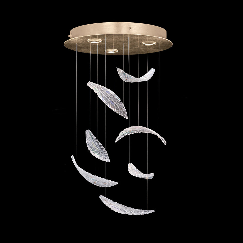 Fine Art Handcrafted Lighting Elevate 18"W Round Pendant in Standard Soft Gold Leaf, Dichroic Plumes (895640-211ST)