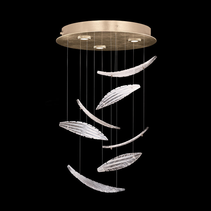 Fine Art Handcrafted Lighting Elevate 18"W Round Pendant in Standard Soft Gold Leaf, White Plumes (895640-221ST)