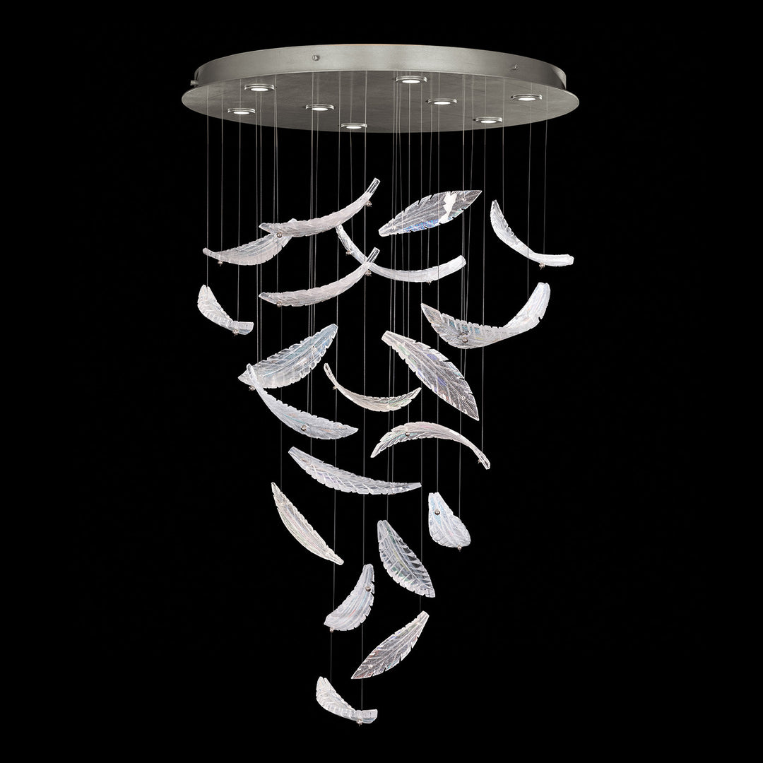 Fine Art Handcrafted Lighting Elevate 32"W Round Pendant 895840 in Standard Silver Leaf, Dichroic Plumes (895840-111ST)