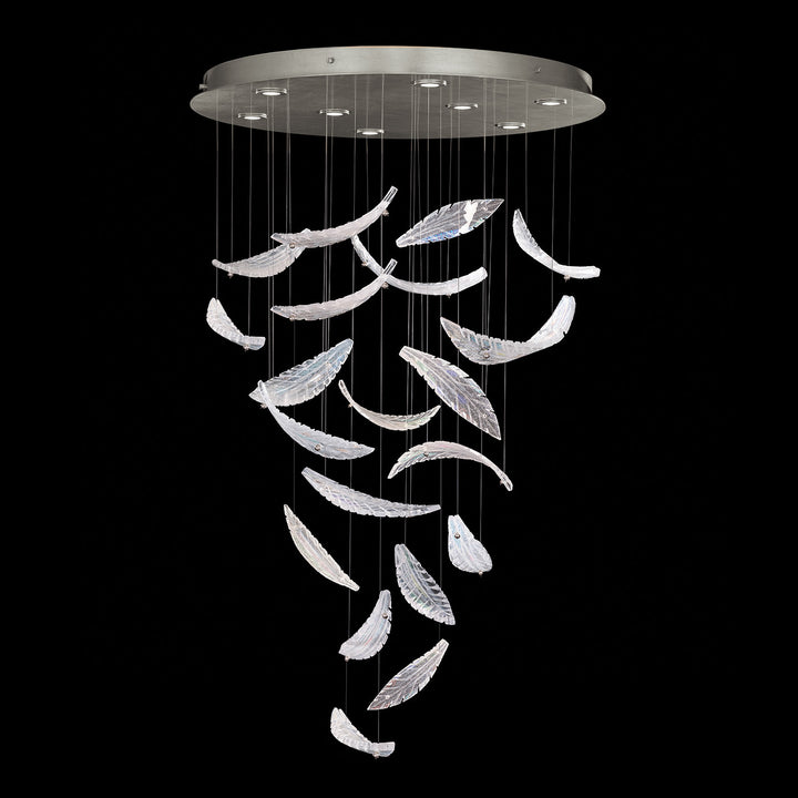 Fine Art Handcrafted Lighting Elevate 32"W Round Pendant 895840 in Standard Silver Leaf, Dichroic Plumes (895840-111ST)