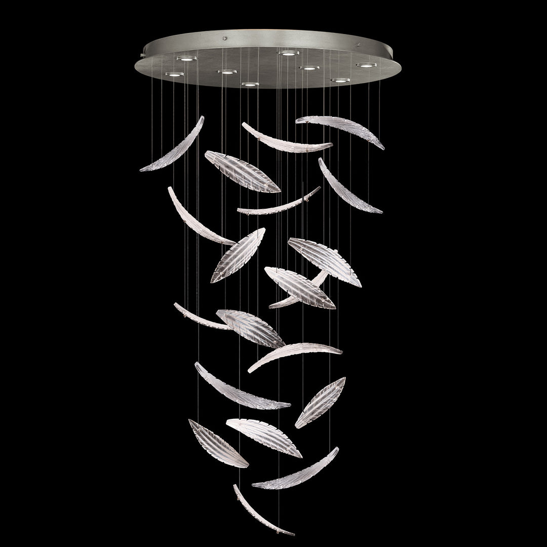 Fine Art Handcrafted Lighting Elevate 32"W Round Pendant 895840 in Standard Silver Leaf, White Plumes (895840-121ST)