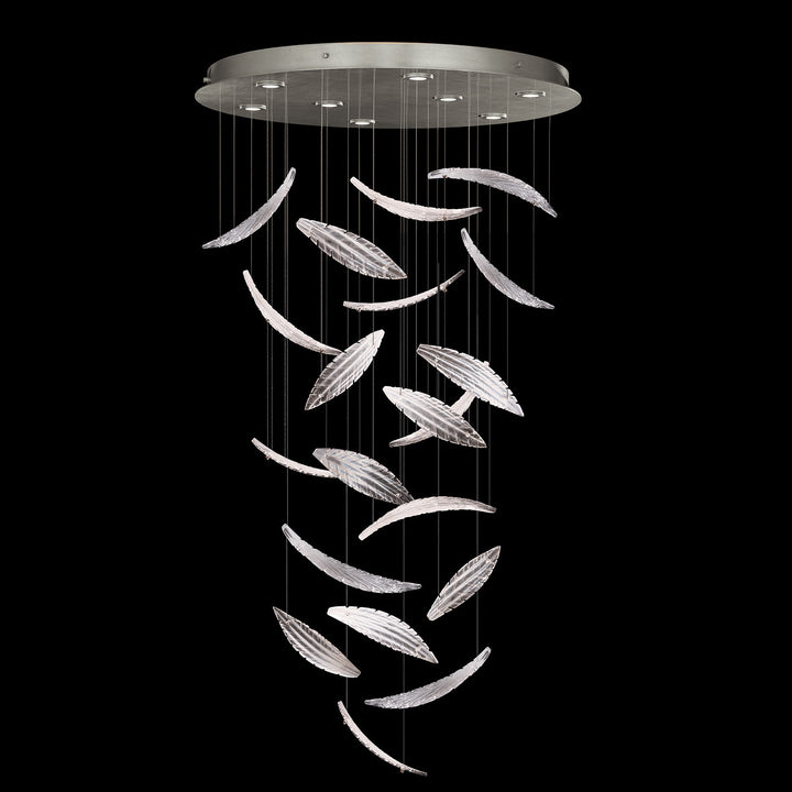 Fine Art Handcrafted Lighting Elevate 32"W Round Pendant 895840 in Standard Silver Leaf, White Plumes (895840-121ST)