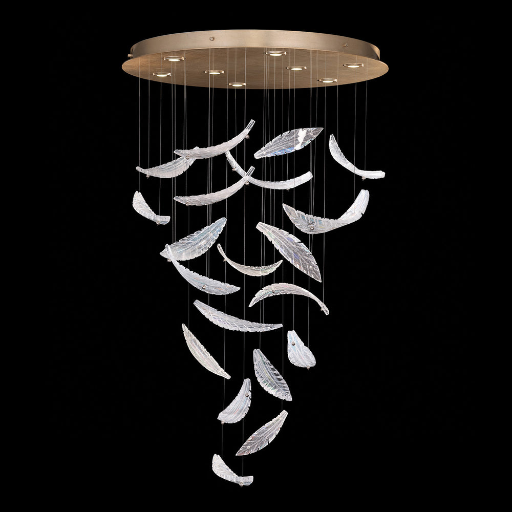 Fine Art Handcrafted Lighting Elevate 32"W Round Pendant 895840 in Standard Soft Gold Leaf, Dichroic Plumes (895840-211ST)